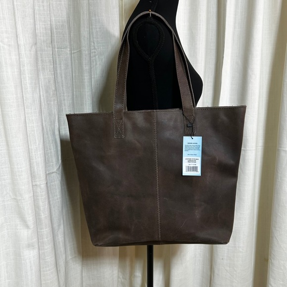 Blue Plate Handbags - New Genuine Leather Tote Bag Chocolate Brown Classic Shopping Handbag Purse